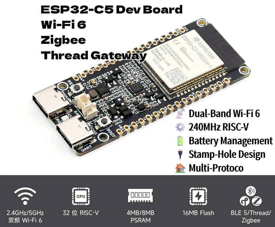 Matter Hub Thread - ESP32-C5 لوحة تطوير Wi-Fi 6 &